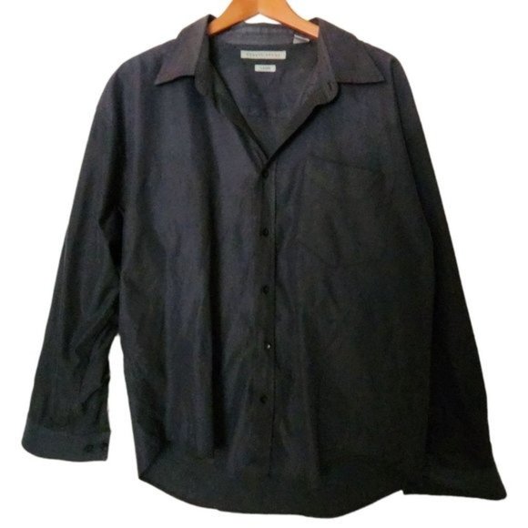 Robert Stock Button Up Shirt Sz L Large Black Long Sleeve Mens - Picture 2 of 11